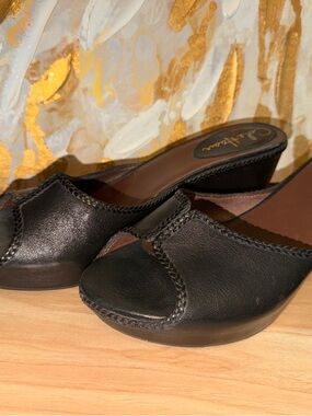 Cole Haan Black Leather Open-Toe Slip-On Mules